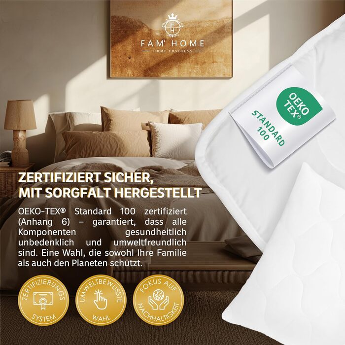 Комплект постільної білизни Fam' Home 200x200 см та 2 подушки 80x80 см – комплект для 2 осіб, антиалергенний, мікрофібра, Oeko-Tex® сертифікат, машинне прання