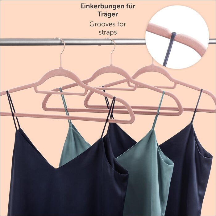 Набір вішалок для одягу Blumtal 50 шт. - обертаються на 360°, міцні, економія місця, не ковзають. Рожеві оксамитові вішалки з покриттям, 50 шт. Rosegold / Рожевий