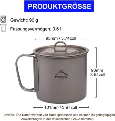 Титанова кружка Widesea 600 мл з foldable ручкою для кемпінгу та пікніків на природі