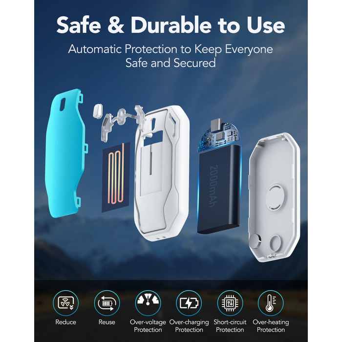 Електричні грілки для рук PHEJIE 2 шт. з 3 режимами нагріву, портативні, для активного відпочинку, кемпінгу, гольфу, подарунок для жінок та чоловіків (синьо-білі)