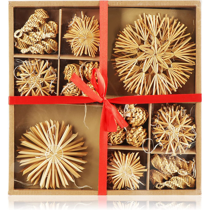 Солом'яні зірки - ялинкові прикраси - солом'яний кулон - натуральна ялинкова прикраса - різдвяна прикраса - Ø 11 см, 12 шт.