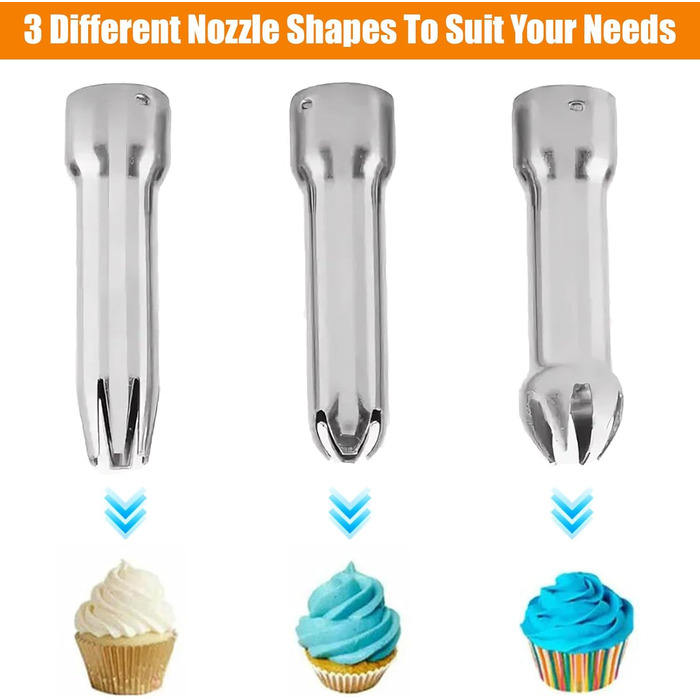 Професійний дозатор для вершків з нержавіючої сталі, 500 мл, з 3 насадками та щіткою для чищення