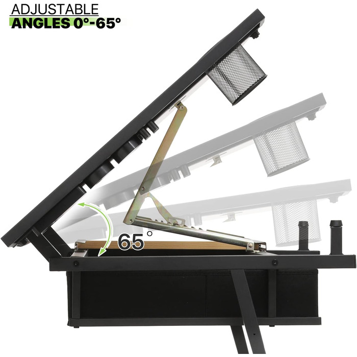 Набір мольбертів Magshion: регульований стіл для художника з нахиленою дерев'яною столешницею, ящиками та стільцем. Підходить для дому, офісу та школи (білий/чорний)