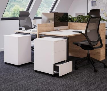 Контейнер на колесах STEELSØN з шухлядами Vespero, мобільний офісний шафчик, з можливістю замикання, 3 шухляди, білий, 65x39x50 см