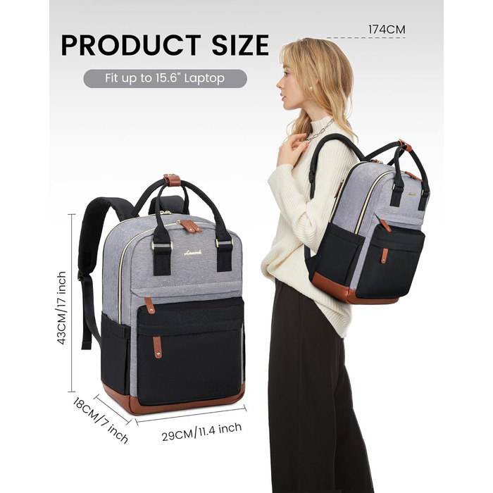 Жіночий рюкзак LOVEVOOK: водонепроникний, для ноутбука 15.6