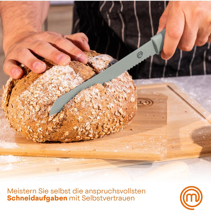 Набір ножів MasterChef 5-ти частинний: кухонний, для хліба, сатокі, овочевий, універсальний, з нержавіючої сталі, чорний, з м'якими ручками