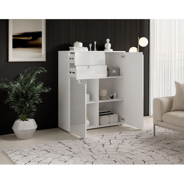 Комод Stella Trading SPICE High Gloss White - сучасний сервант, багато місця для зберігання, 50x80x40 см