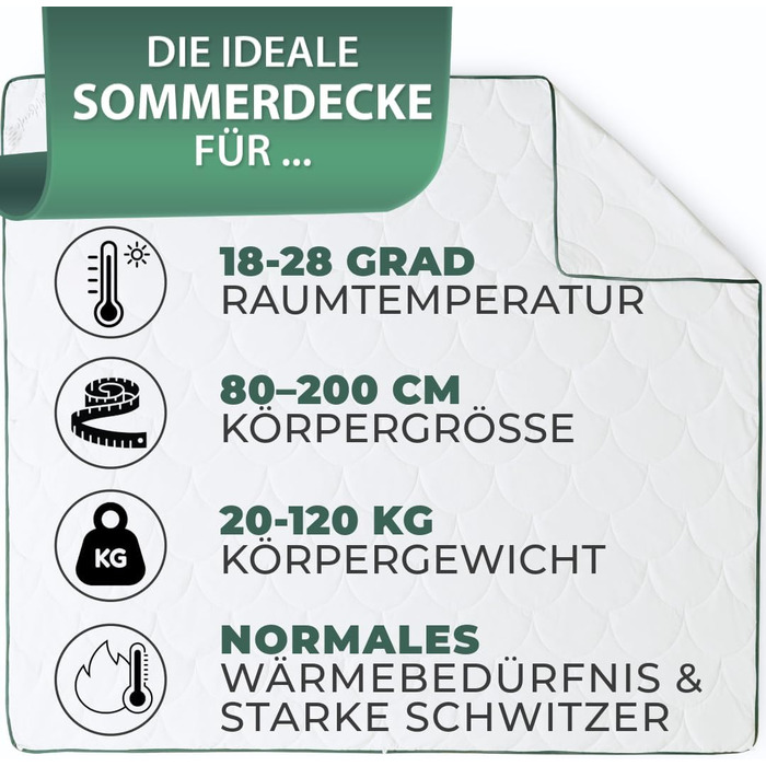 Літня ковдра Welldora 155x220 см з дихаючої шовкової вати | Оeko-Tex, перевірена лікарями, для алергіків | Швейцарія