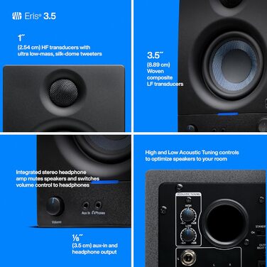 Акустична система PreSonus Eris 3.5 Gen 2, 50 Вт, чорна - для мультимедіа, геймінгу та студійної музики