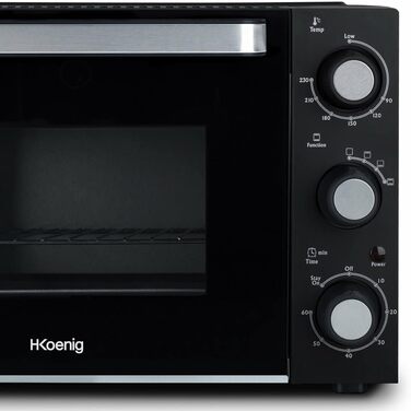 Міні-піч H.Koenig FO42, 42л, 230°C, 5 режимів, таймер 90хв, конвекція, гриль, з щипцями, крихтозбірник, поворотний насадка, 2000W