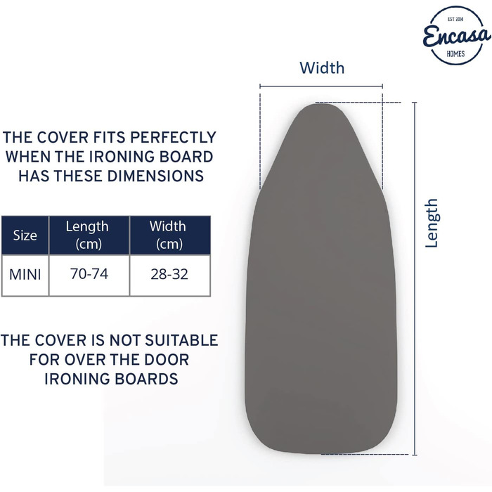 Змінний чохол для столу Encasa Homes з дуже товстою повстяної підкладкою товщиною 4 мм-однотонний бавовна, еластичний, (підходить для широких стандартних дощок розміром 125 х 46 см) Тепловідбиваючий (міні, сірий)