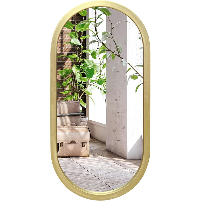 Дзеркало овальне Americanflat Spiegel Oval 30x61 см, золотий, з пластиковим каркасом для ванної, вітальні або спальні