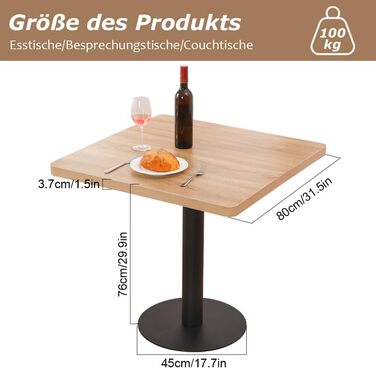 Кухонний стіл Mingone 80x80 см з дерев'яною стільницею та металевими ніжками. Квадратний стіл для кухні, вітальні, балкону або їдальні. Розміри: 80x80x75 см. Зі стилізованою під дуб стільницею.