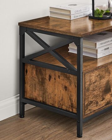 Тумба під телевізор VASAGLE до 80 дюймів, низька, з 3 шухлядами та 3 відкритими полицями, вітальня, металевий каркас, коричнево-чорний, 178x40x50 см