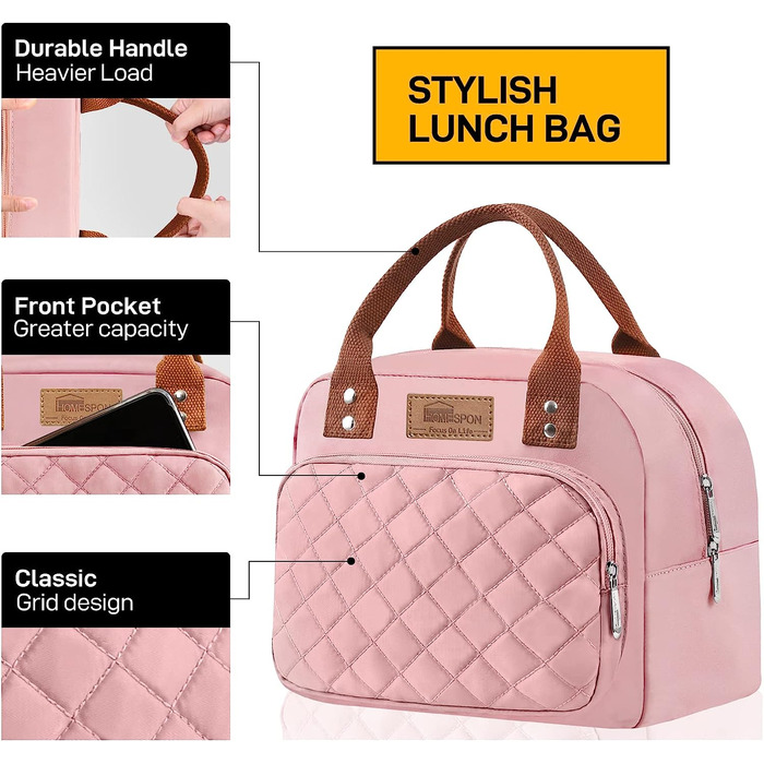 Домашня ізольована сумка для сніданку для жінок і чоловіків, сумка-холодильник для дорослих, контейнер для ланч-боксів (рожевий )