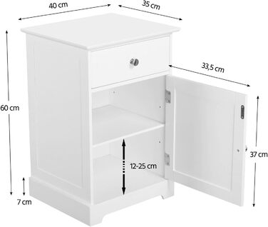 Приліжкова тумба Yaheetech Комод з місцем для зберігання 40x35x60 см Білий