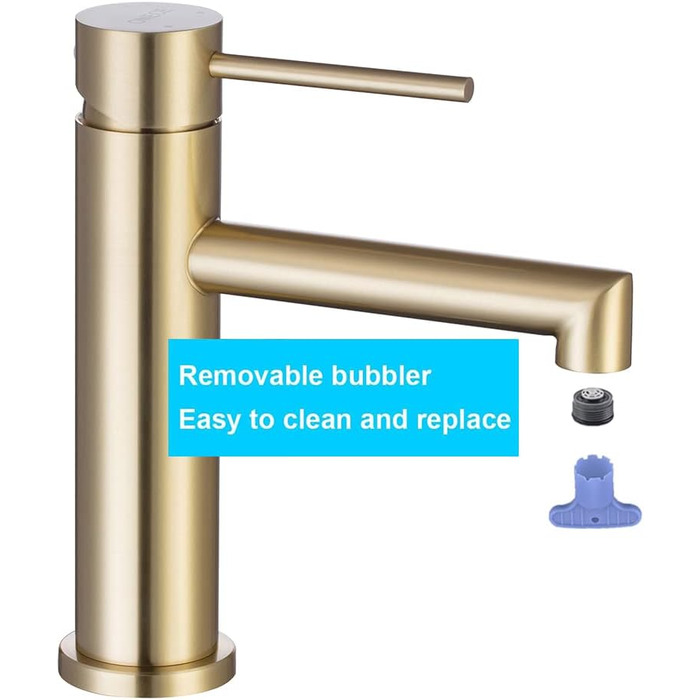 Змішувач для ванної кімнати ONECE з висотою виливу 105 мм, однорегуляторний, з нержавіючої сталі, з висувним аератором (золотий)