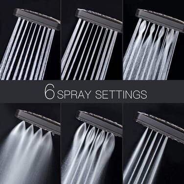 Насадка для душу Newentor: велика дощова лійка, ручна насадка, економна, високий тиск, 6 режимів, чорний колір