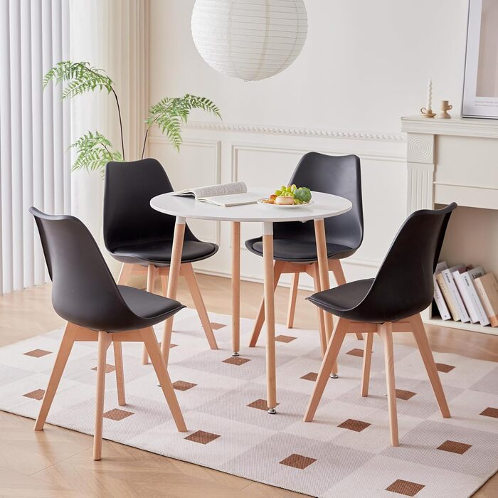 DEYARNA HOME Комплект обіднього столу та стільців, обідній стіл та 4 стільці, стільці з оксамиту, стільниця з МДФ, чорні ніжки столу, сучасний кухонний стіл (Білий/Рожевий, 80 * 80 * 75 см)
