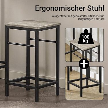 Набір обіднього столу SoBuy (3 шт.) – обідній стіл з 2 стільцями, компактний кухонний набір для вітальні, балкону, саду – компактний та сучасний для невеликих приміщень, 80x50 см, сірий