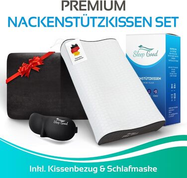 Ортопедична подушка для шиї Sleep Good з безкоштовним чохлом - проти болю в шиї - з піною з пам'яті, регульована висота - подушка для тих, хто спить на боці, сіра