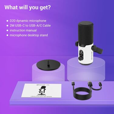 USB/XLR мікрофон для геймінгу та запису голосу FDUCE з RGB підсвічуванням, регулятором посилення та навушником.