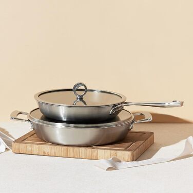 Мідна сковорода Olav, індукційна, з кришкою, для гриля, миття в посудомийній машині та духовці, з нержавіючої сталі з мідним сердечником (26 30)