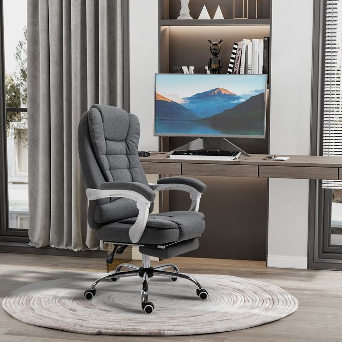 Ергономічний стілець Vinsetto Office Chair зі складною підставкою для ніг, регулюється по висоті та нахиляється, метал сірий для комфорту в домашньому офісі