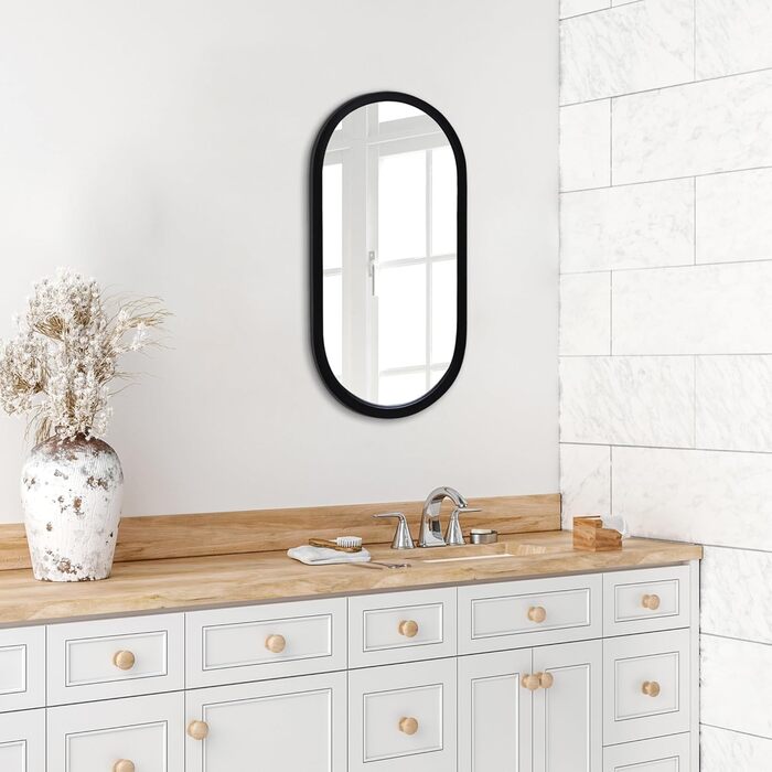 Дзеркало овальне Americanflat Spiegel Oval 30x61 см - чорне, для ванної, вітальні, спальні