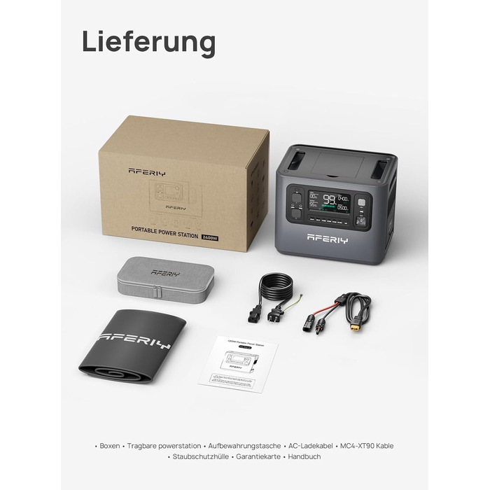 Портативна електростанція AFERIY 3840Wh з LiFePO4 акумулятором, USV, 3x230V AC (7200W Peak), 2200W швидка зарядка, для кемпінгу та подорожей