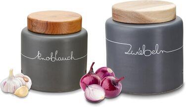 Набір контейнерів для картоплі, цибулі та часнику KHG, 3 шт., кераміка, антрацитовий сірий, бамбукові кришки, об'єм 3 л та 1,5 л