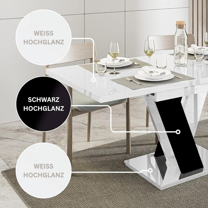 Розсувний кухонний стіл PROROOM FURNITURE Malvi – чорний, 120-160 см, для 4-6 осіб | Сучасний дизайн | Легка збірка | Для їдальні та кухні