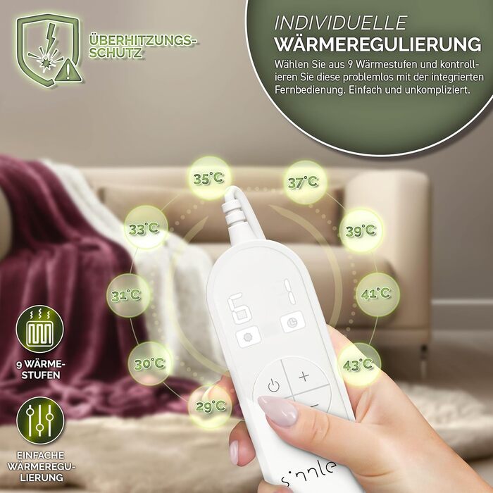 Електрична ковдра з таймером 200x180 см | 9 температурних режимів | Ковдра для ліжка та дивану | Електрична ковдра з цифровим дисплеєм (180x130 см, Бордовий)