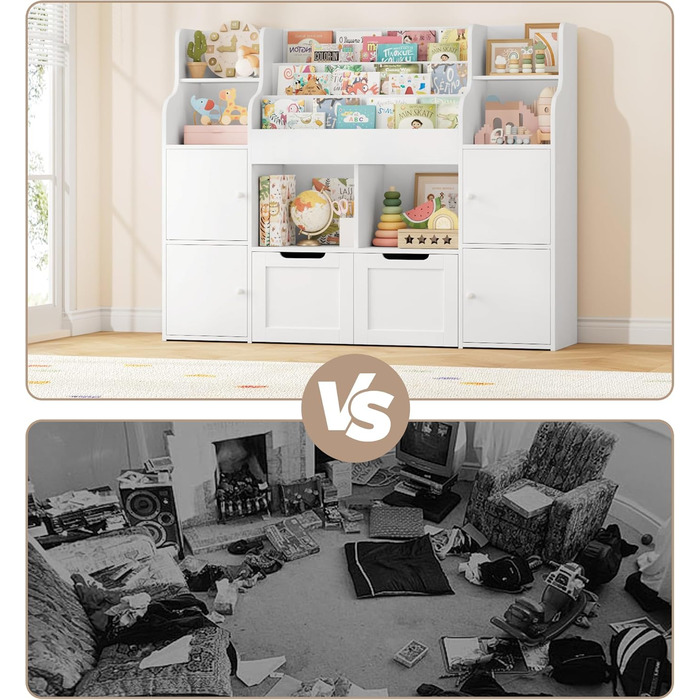 FOREHILL Дитяча полиця-стелаж для іграшок та книг, меблі для дитячої кімнати з ящиками, 122 x 30 x 100 см (білий)