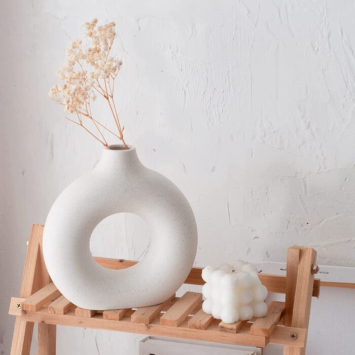 Керамічна ваза Sawoake White Donut в стилі бохо L 19,3х18 см біла