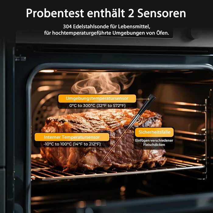 Бездротовий термометр для м'яса BlueSwan Grillthermometer з LCD дисплеєм (2 шт.), водонепроникні зонди IP67, 48 годин роботи від акумулятора, магнітна коробка, Bluetooth 150м, додаток з 9 режимами приготування, термометр для BBQ, духовки, гриля, кухні