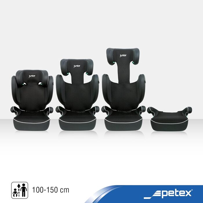 Автокрісло PETEX з ISOFIX - стандарт Basic Plus i-Size відповідно до ECE R129 для дітей зростом приблизно 100-150 см, регульоване по висоті дитяче автокрісло чорного кольору, ука чорного кольору Basic Plus