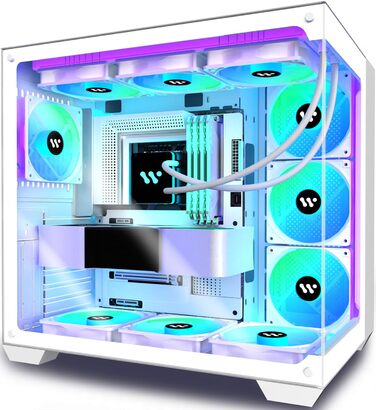 Ігровий корпус KEDIERS G500 білий ATX Mid Tower з 6 ARGB вентиляторами та подвійним загартованим склом