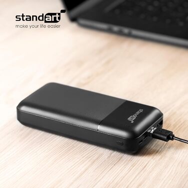 Повербанк Standart 20000mAh USB C, Micro USB, 2xUSB Швидка зарядка Світлодіодний дисплей Чорний