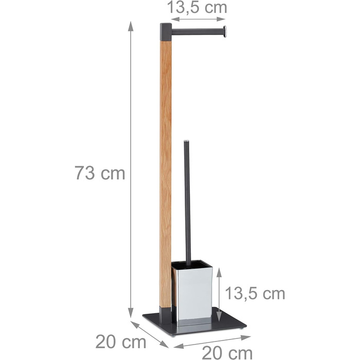 Набір для унітазу Relaxdays, тримач для рулону туалетного паперу стоячий, щітка туалетна з тримачем, 73x20x20 см, антрацит/натуральний
