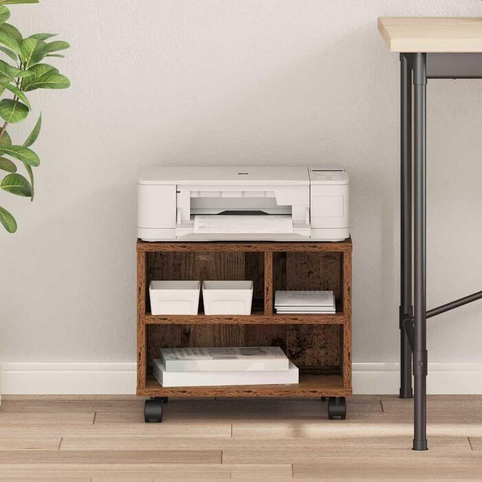 Підставка для принтера на колесах з полицями, білий ДСП, для офісу та робочого кабінету