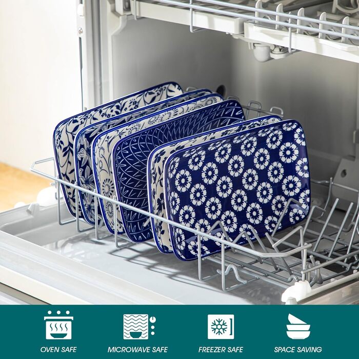 Набір тарілок Vancasso SELENE, 6 шт., прямокутні, 22x13 см, блакитні - для закусок, суші, десертів, фруктів