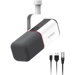 IXTECH Динамічний мікрофон із кардіоїдною діаграмою, RGB підсвітка, USB/XLR, для співу, подкастів, стрімінгу, запису, ігор та озвучування, білий