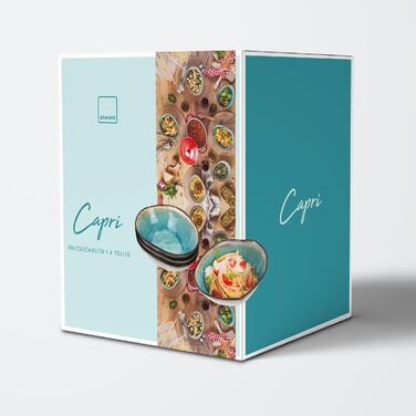 Сервіз SÄNGER Capri, 36 предметів, набір тарілок на 12 осіб, столовий посуд з кераміки, тарілки, десертні тарілки, супові тарілки та миски, ручна робота, бірюзовий колір з сірим бордюром (4 паста-миски)