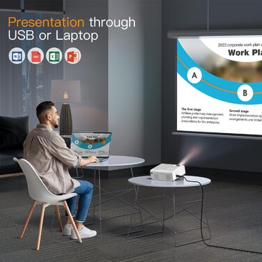 Портативний проєктор Smart Mini Beamer 4k з автофокусом та корекцією трапецеїдальних спотворень, 28000 люмен, WiFi6, Bluetooth, Full HD 1080P, 210° оберт, для домашнього кінотеатру та використання на відкритому повітрі (сумісний з Netflix та Dolby Audio, 