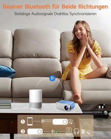 Mini Beamer Bluetooth WiFi: Портативний проєктор 1080P для телефону iPhone/Android, домашній/зовнішній, сумісний з USB/HDMI/Fire Stick/PS5
