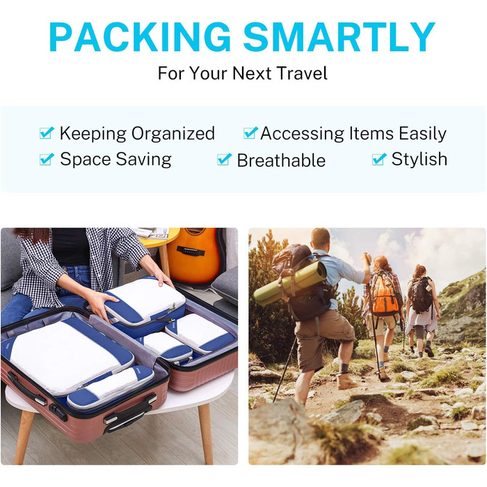 Набір компресійних органайзерів для одягу в подорож Gonex, 6 предметів, темно-синій — міцні сумки-пакувальники для валізи