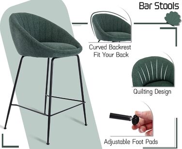 Барні стільці 2 шт. Chairus, металевий каркас, з льону, для кухні/домашнього бару (зелений)