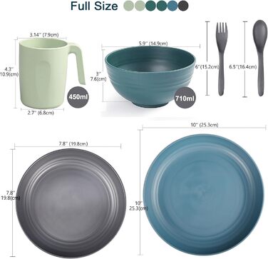 Набори пластикового посуду Greentainer (36 шт. ) Легкий і небиткий набір кемпінгового посуду зі столовими приборами, тарілками, мисками, чашками, сервізом для 6 осіб, ідеально підходить для дітей і дорослих (змішаний колір)