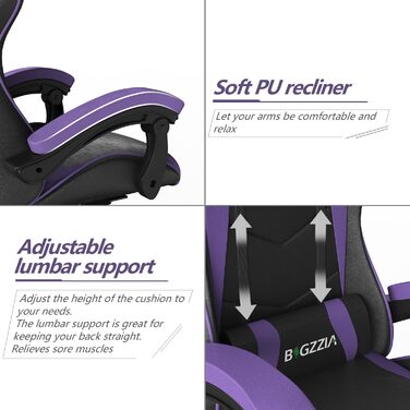 Ігровий крісло Bigzzia Ergonomічне, для підлітків та дорослих, з підголовником та підлокітниками (фіолетовий)